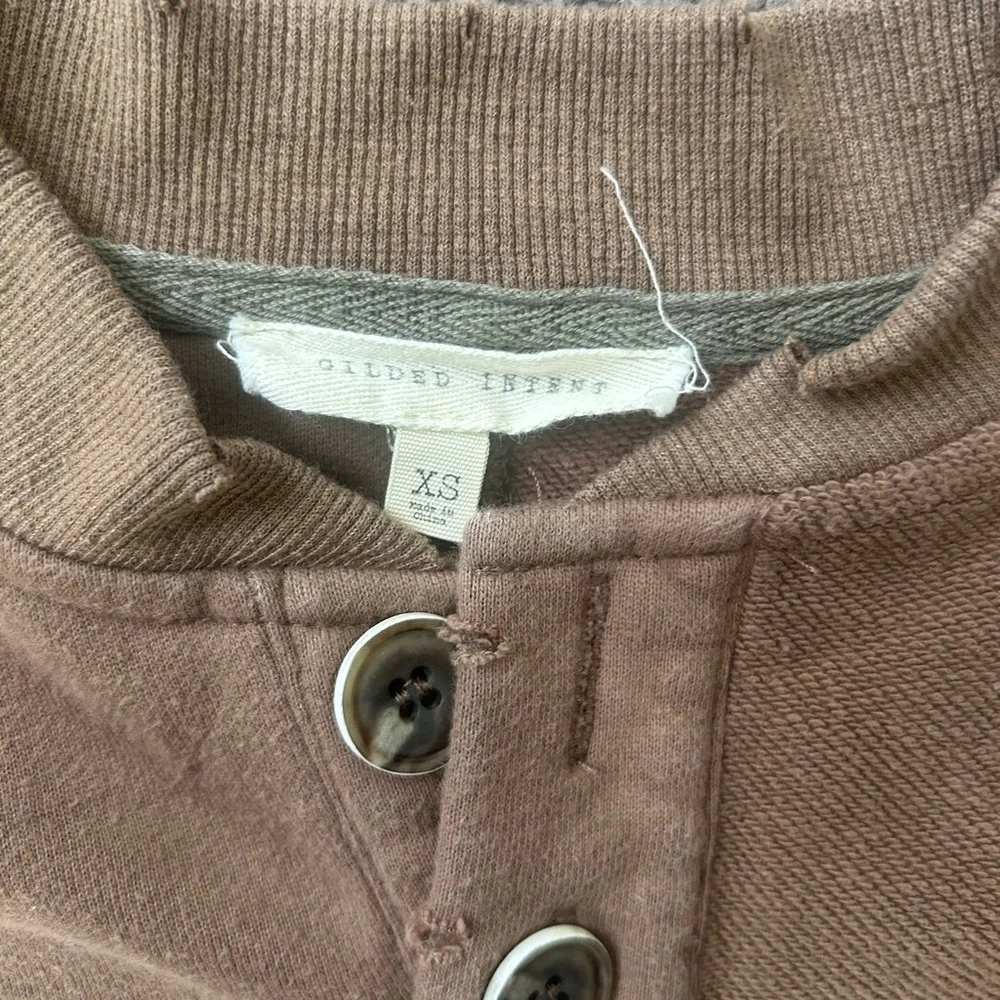 Gilded Intent Tan Cropped Cardigan Sweater | XS | Button Front Neutral Cozy Top